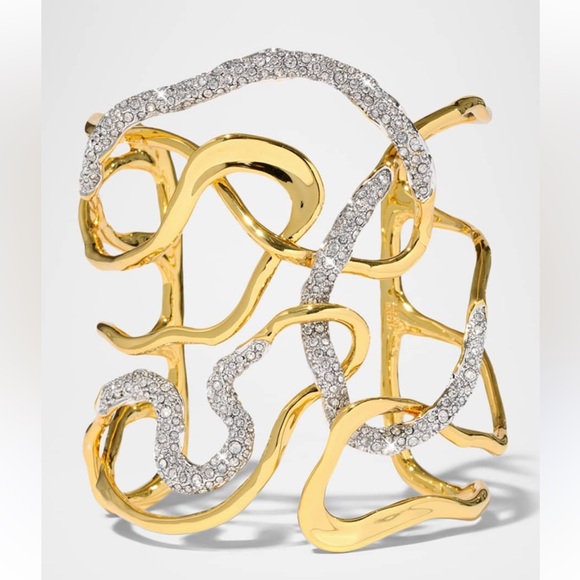 Alexis Bittar Jewelry - NWOT Alexis Bittar Gold and Crystal Openwork Sculptural Cuff Bracelet